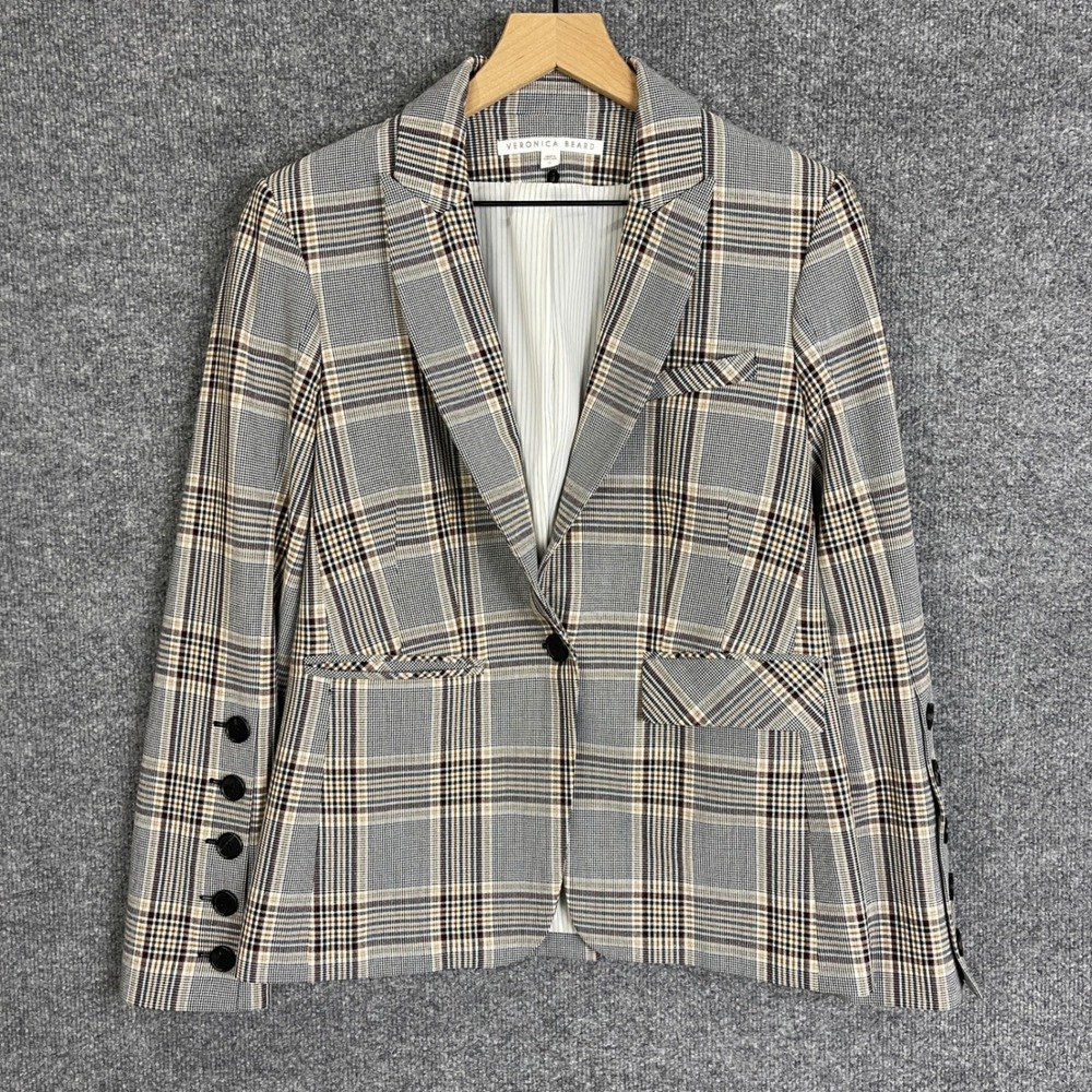 Veronica Beard Blazer Womens 6 Multicolor Excellent Plaid Button